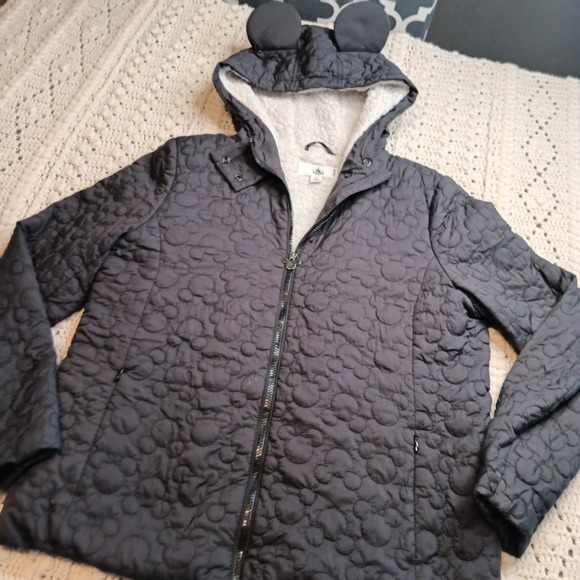 Disney Parks Mickey Mouse Shape Quilted Fleece Lined Jacket Womens L Windbreaker - Picture 1 of 14